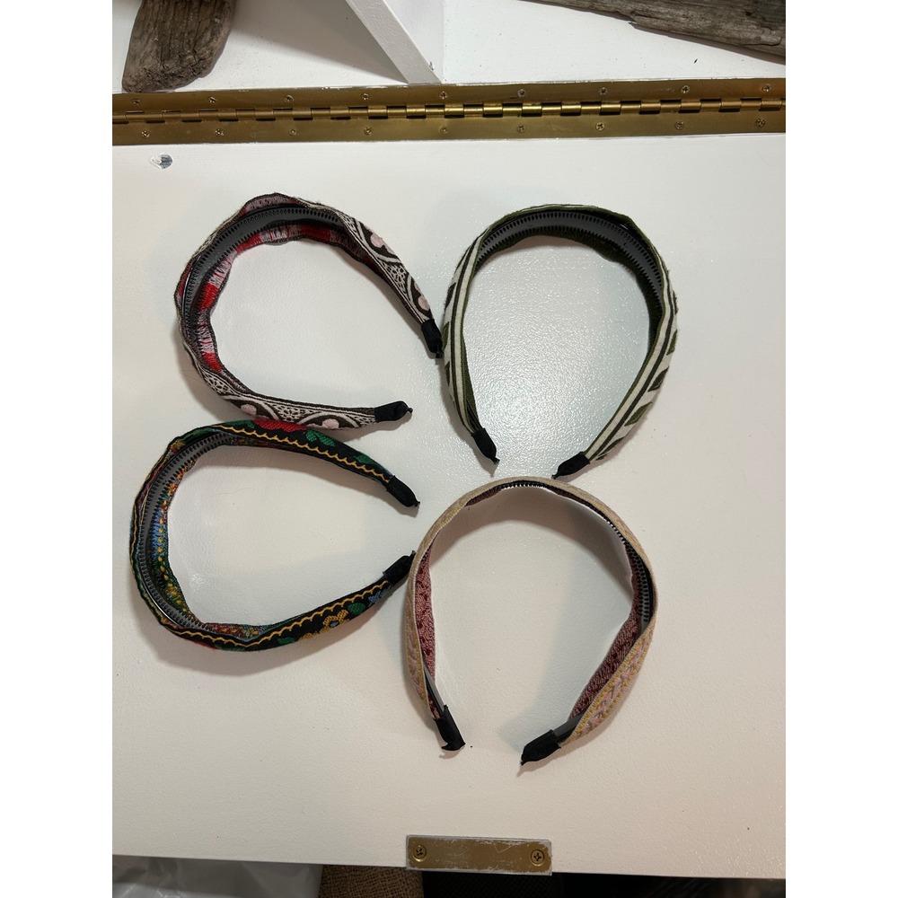 Floral Embroidered Headband Set of 4 Boho Folk Cottagecore Hair Accessories - Picture 2 of 5